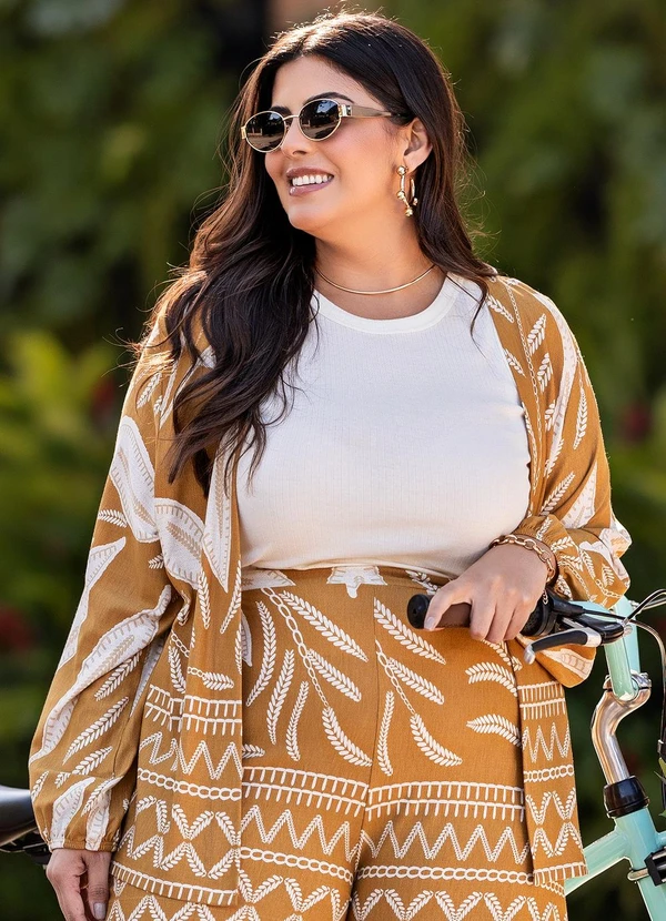 Marguerite - Casaco Folhagem Bege em Malha de Viscose