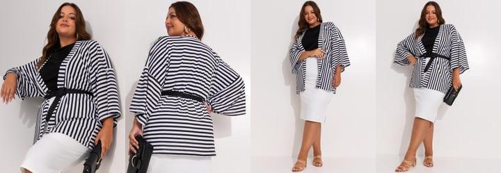 Casaco Listrado Preto e Branco em Meia Malha