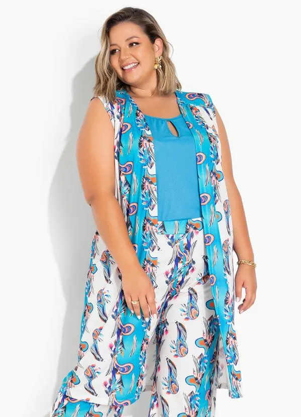 Kimono Alongado Paisley Azul Plus Size Marguerite