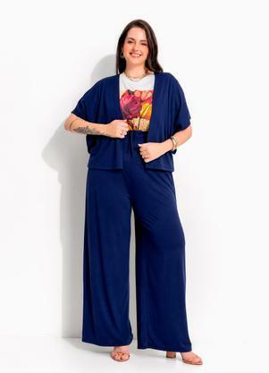 Kimono Azul Marinho em Malha de Viscose com Elastano