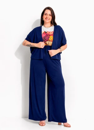 Marguerite - Kimono Azul Marinho em Malha de Viscose com Elastano - MARGUERITE