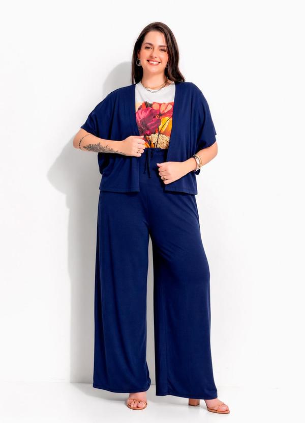 Kimono Azul Marinho em Malha de Viscose com Elastano
