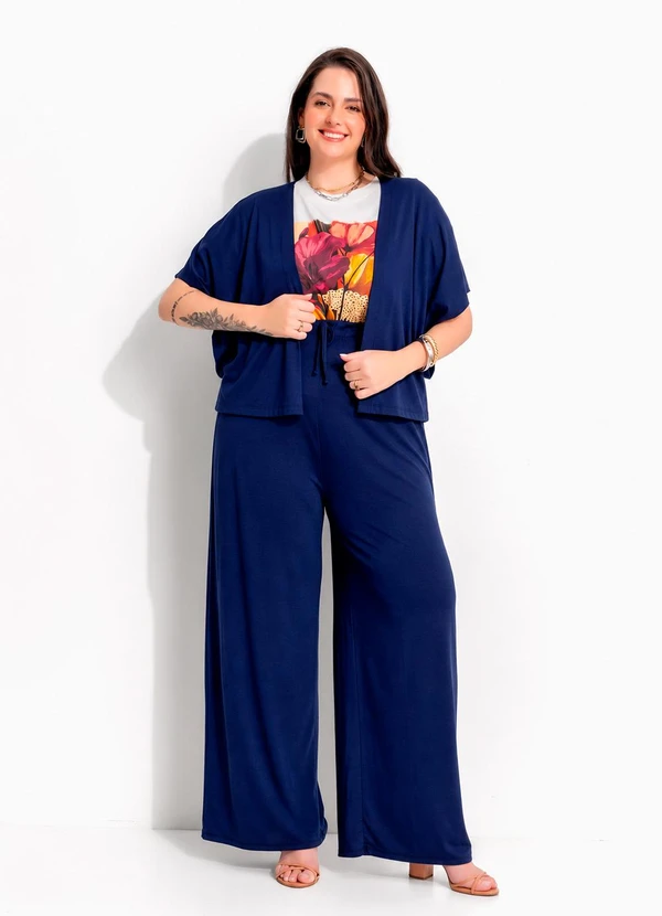 Marguerite - Kimono Azul Marinho em Malha de Viscose com Elastano