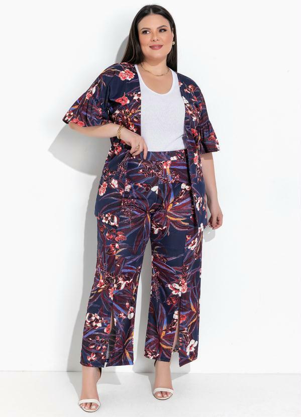 Marguerite - Kimono Floral Marinho em Malha 3