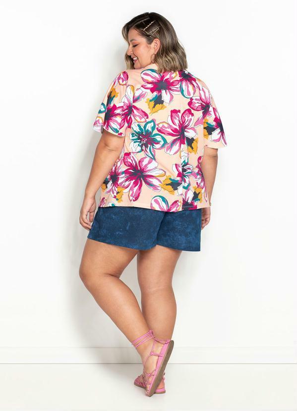 Outlet - Kimono Floral Nude Ombros Deslocados Plus Size