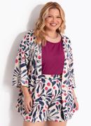 Kimono Floral Off White em Malha de Viscose com Elastano