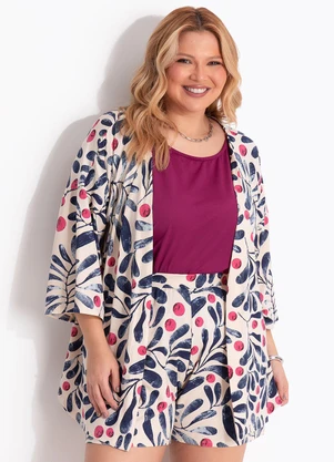 Marguerite - Kimono Floral Off White em Malha de Viscose com Elastano - MARGUERITE