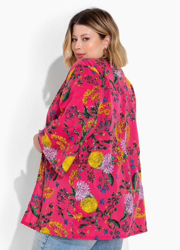 Marguerite - Kimono Floral Rosa com Mangas Amplas Plus Size 2