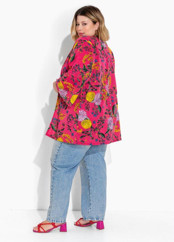 Marguerite - Kimono Floral Rosa com Mangas Amplas Plus Size 4