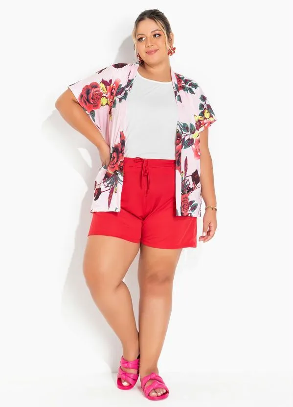 Marguerite - Kimono Floral Rosa com Mangas Plus Size 2