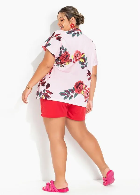 Marguerite - Kimono Floral Rosa com Mangas Plus Size 1