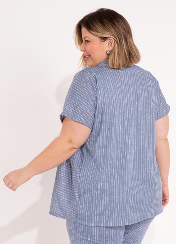 Marguerite - Kimono Listrado Azul com Mangas Plus Size 2