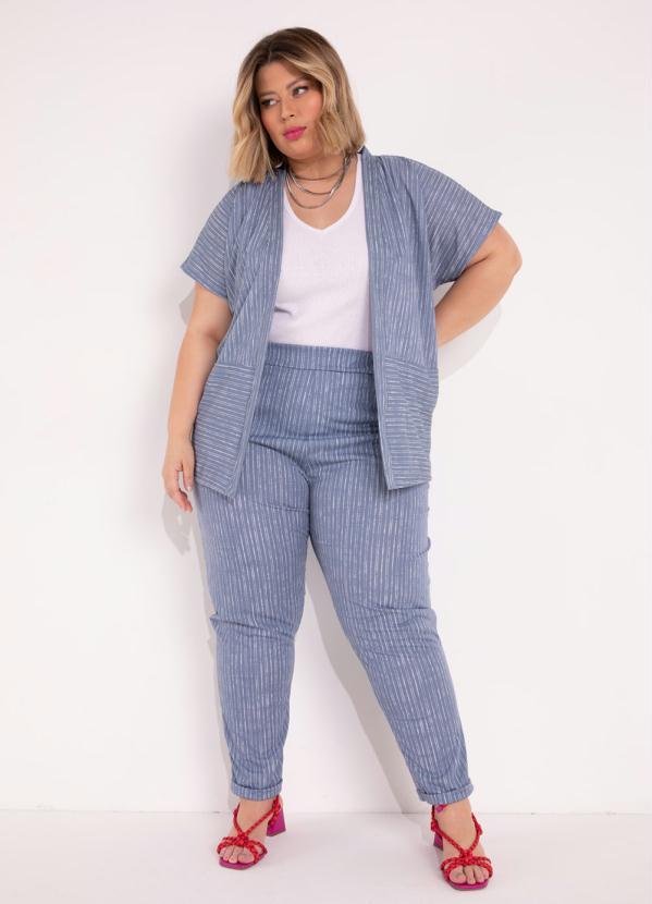 Marguerite - Kimono Listrado Azul com Mangas Plus Size 3