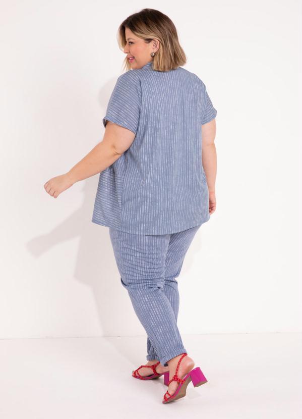 Marguerite - Kimono Listrado Azul com Mangas Plus Size 4