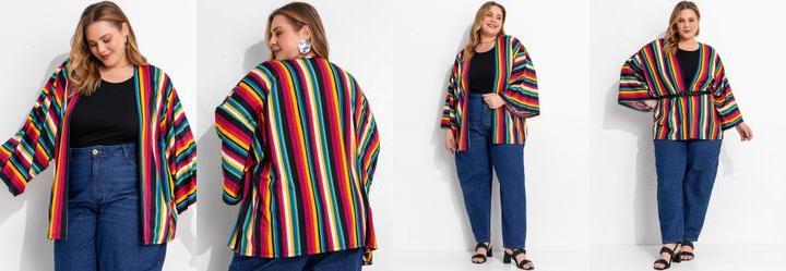 Kimono Listrado Colorido em Malha Fria
