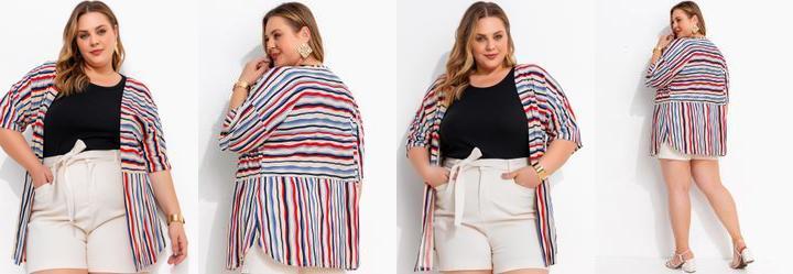 Kimono Listrado Irregular em Malha de Viscose
