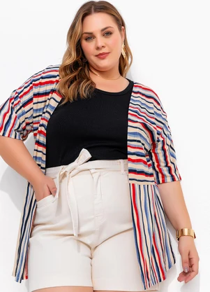 Marguerite - Kimono Listrado Irregular em Malha de Viscose - MARGUERITE
