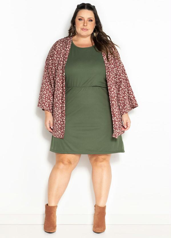 Marguerite - Kimono Onça Marrom com Mangas Amplas Plus Size 2