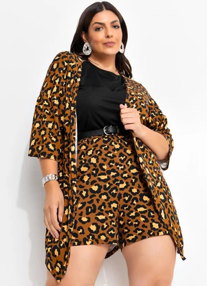 Marguerite - Kimono Onça Marrom em Malha de Viscose - MARGUERITE