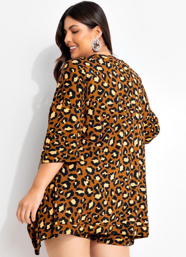 Marguerite - Kimono Onça Marrom em Malha de Viscose 5