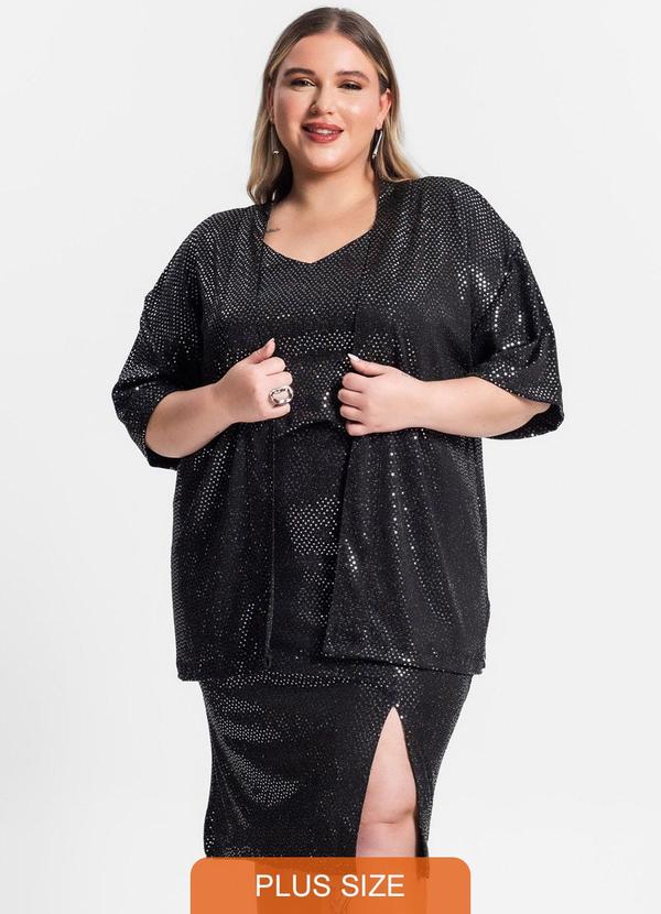 Secret Glam - Kimono Plus Size em Lantejoulas Preto
