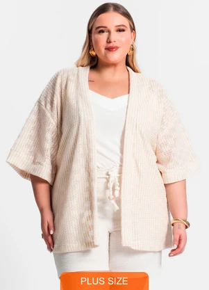 Secret Glam - Kimono Plus Size em Tricot Bege - SECRET GLAM