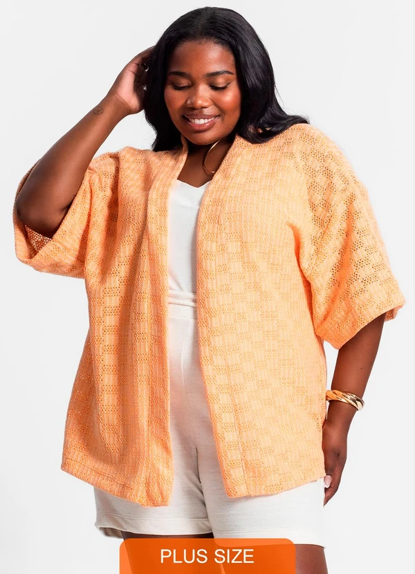 Secret Glam - Kimono Plus Size em Tricot Laranja