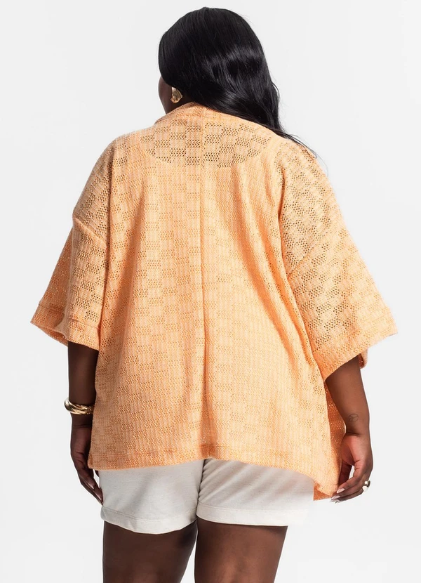 Kimono Plus Size em Tricot Laranja - Secret Glam