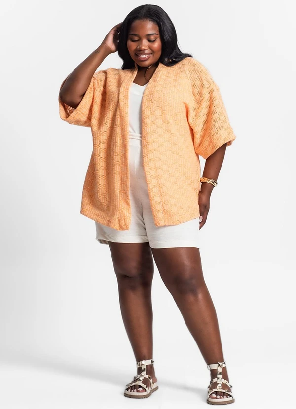 Secret Glam - Kimono Plus Size em Tricot Laranja 3