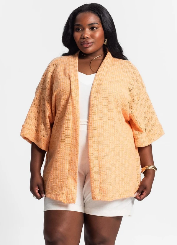 Secret Glam - Kimono Plus Size em Tricot Laranja 4
