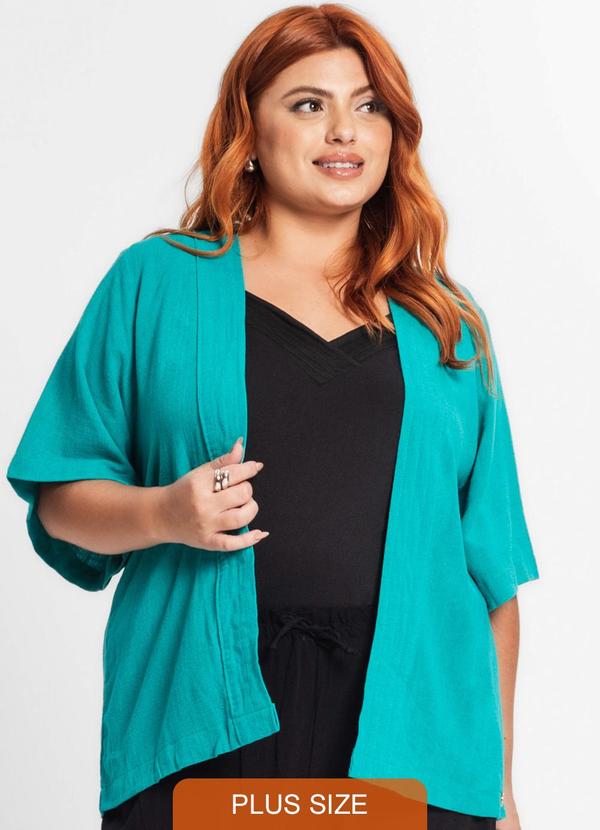 Secret Glam - Kimono Plus Size Feminino em Linho Verde