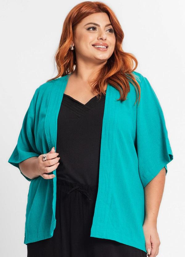 Secret Glam - Kimono Plus Size Feminino em Linho Verde 4