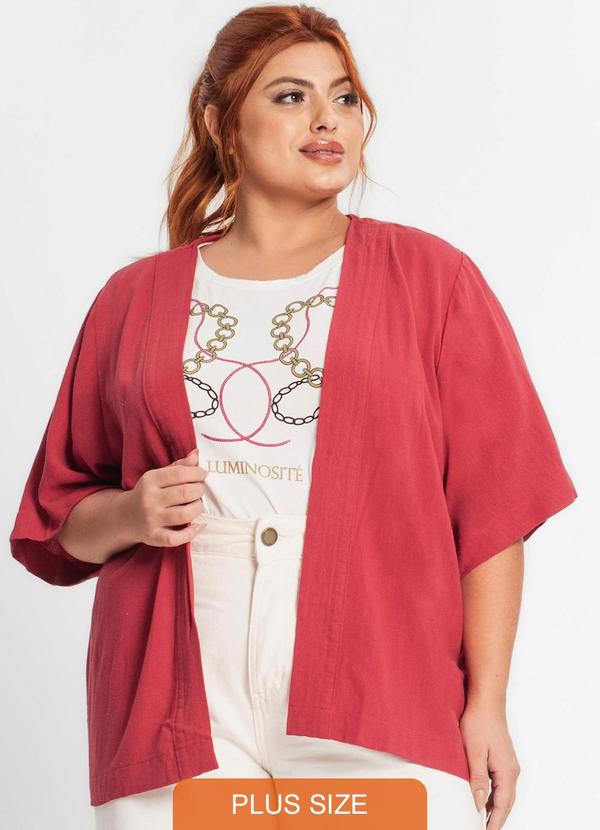 Secret Glam - Kimono Plus Size Feminino em Linho Vermelho