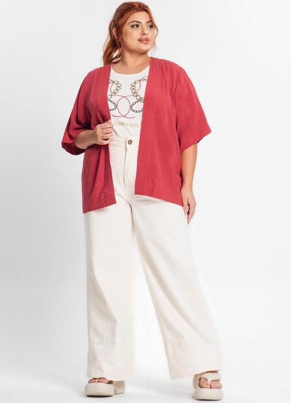 Secret Glam - Kimono Plus Size Feminino em Linho Vermelho 3