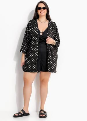 Kimono Po� Preto em Malha de Viscose com Elastano