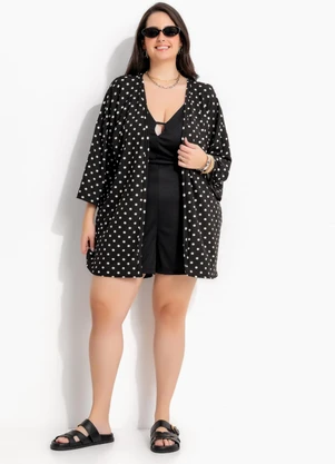 Marguerite - Kimono Poá Preto em Malha de Viscose com Elastano - MARGUERITE