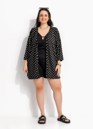Marguerite - Kimono Poá Preto em Malha de Viscose com Elastano - MARGUERITE