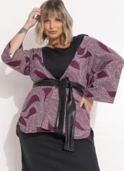 Kimono Pontilhado em Malha de Viscose