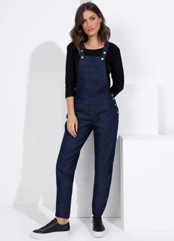 Jardineira Jeans Escuro com Bolsos Quintess