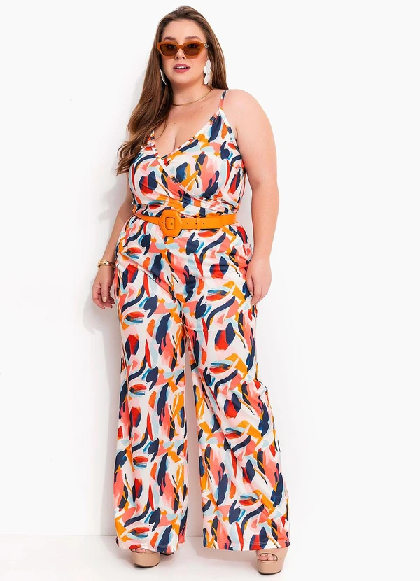 Marguerite - Macacão Abstrato Colorido em Jersey Acetinado