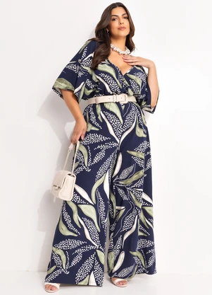 Marguerite - Macacão Abstrato Marinho em Malha de Viscose - MARGUERITE