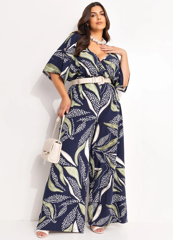 Marguerite - Macacão Abstrato Marinho em Malha de Viscose