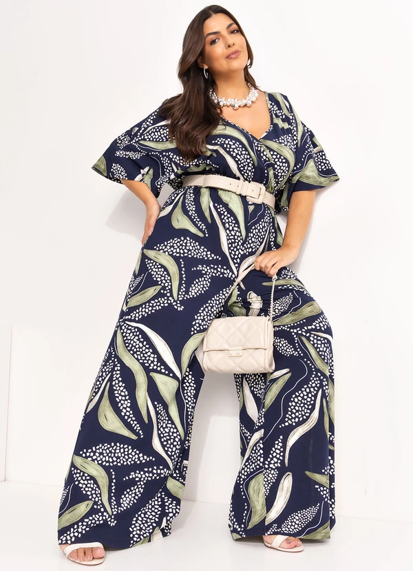 Marguerite - Macacão Abstrato Marinho em Malha de Viscose 2