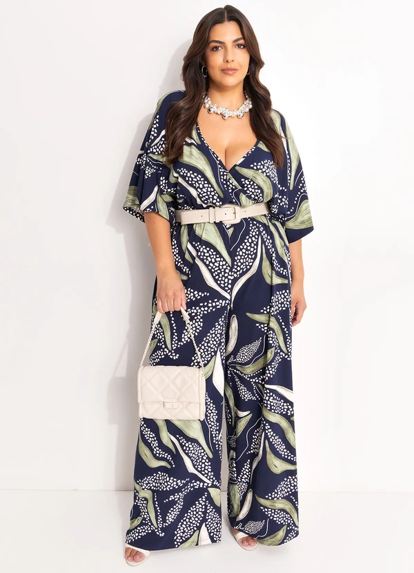 Marguerite - Macacão Abstrato Marinho em Malha de Viscose 1