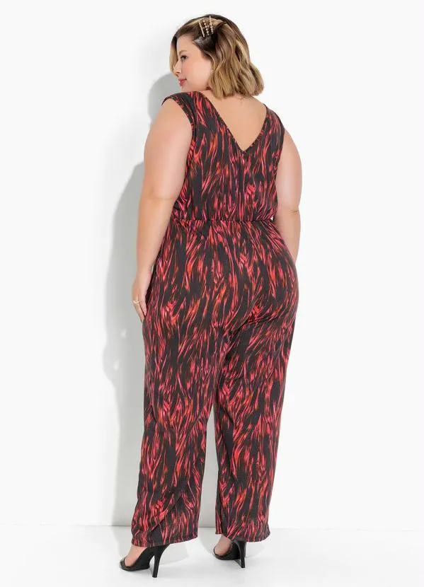 Marguerite - Macacão Abstrato Preto com Decote V Plus Size 2