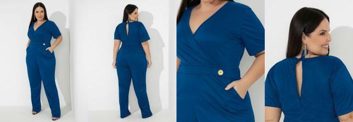 Macaco Azul com Boto Decorativo Plus Size