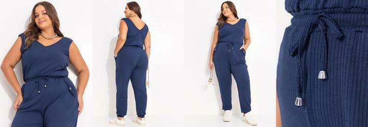 Macaco Azul Marinho em Canelado