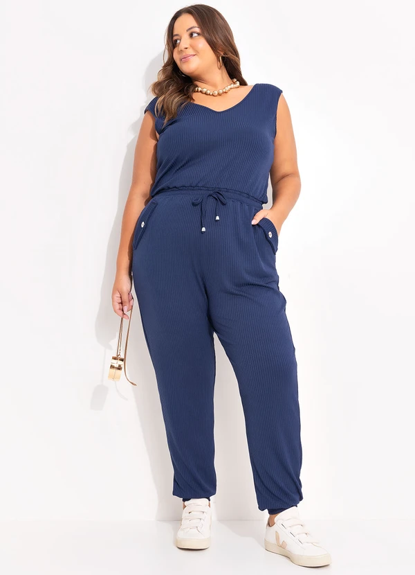 Marguerite - Macacão Azul Marinho em Canelado 3