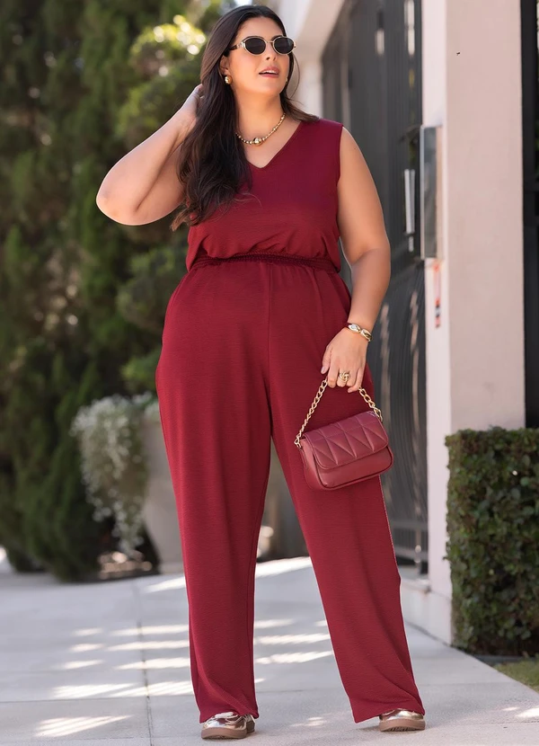 Marguerite - Macacão Bordô em Malha Anarruga 5