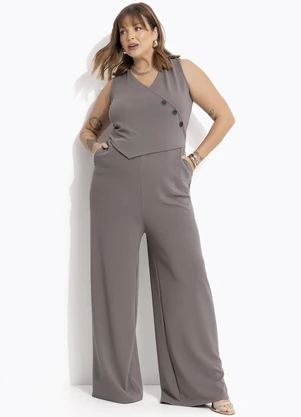 Marguerite - Macacão Cinza Escuro em Malha Crepe - MARGUERITE